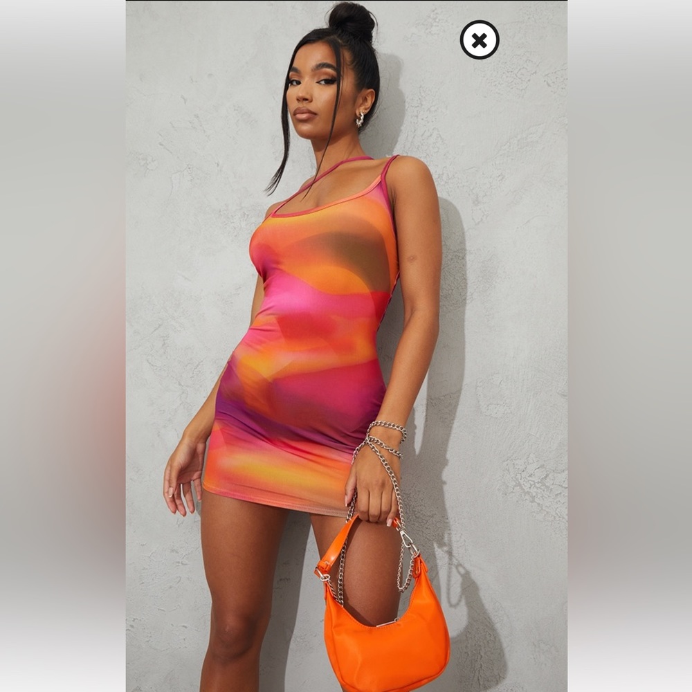 PLT Pink Abstract Asymmetrical Bodycon Dress